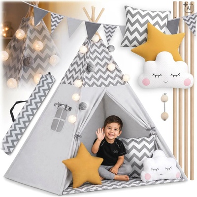 Nukido Dětský teepee stan se světly šedý – Zboží Dáma