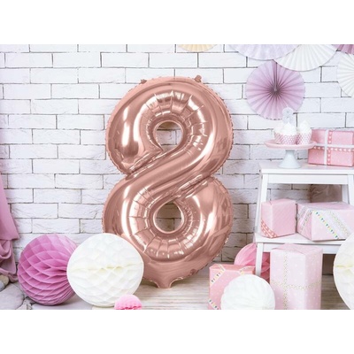 PartyDeco Fóliový balón číslo 8 ružové zlato 86 cm