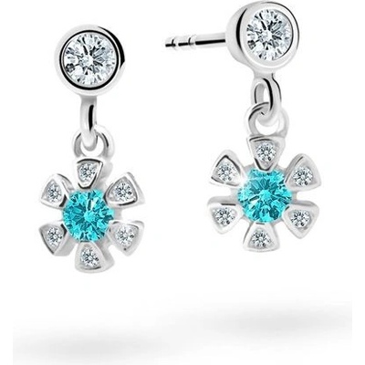 Danfil dětské náušnice kytičky C2156 z bílého zlata s kamínkem Mint Green zapínání puzeta