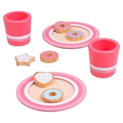 Bigjigs Toys - Дървен комплект с мляко и бисквити - Розов (BJ430)
