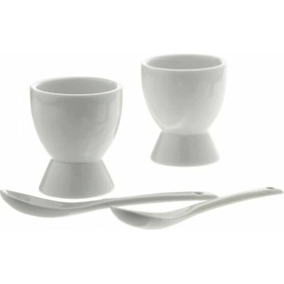 kalíšek na vejce 2ks+2lžičky, bílý porcelán