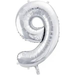 Party Deco Фолиев Балон Цифра, Сребро - 86см - 9 (fb1m-9-018)