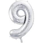 Party Deco Фолиев Балон Цифра, Сребро - 86см - 9 (fb1m-9-018)