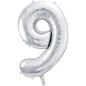 Party Deco Фолиев Балон Цифра, Сребро - 86см - 9 (fb1m-9-018)