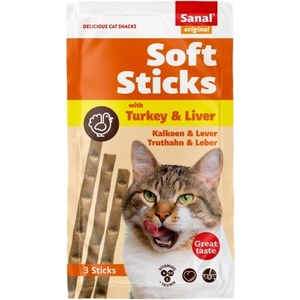 Sanal Softsticks SANAL Cat Turkey & Liver- меки пръчици с пуйка и черен дроб, 3 бр, Холандия SC3840