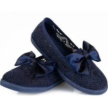 Ľahké vzdušné čipkované tenisky s mašličkou tmavomodré