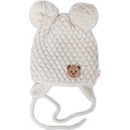 Baby Nellys Zimná pletená čiapka Teddy Bear na zaväzovanie biela