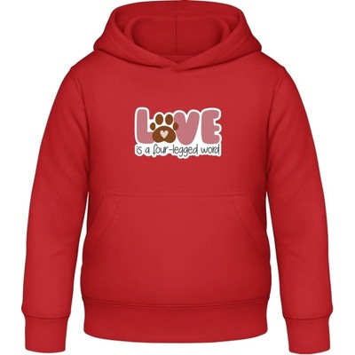 AWDis detská mikina s kapucňu Dizajn s témou Pes a Láska Ohnivá červená