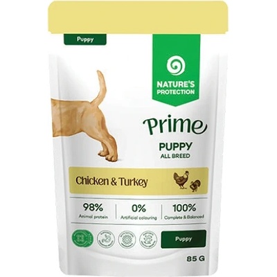 AKVATERA Nature's Protection DOG Prime Puppy Dogs All Breed with Chicken and Turkey, пауч за подрастващи кученца от всички породи - хапки в сос с пилешко и пуешко месо, Литва - 85 гр 210700