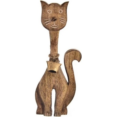 INDECOR Kočka se zvonečkem 19 x 4 x 49 cm, mangové dřevo INDECOR X13097