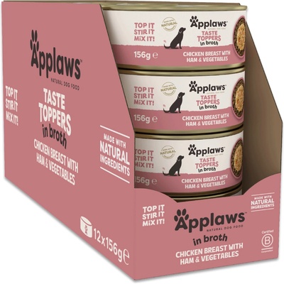 Applaws Taste Toppers Broth Kuře se šunkou 12 x 156 g
