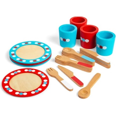 Bigjigs Дървен комплект Bigjigs - Сервиз за хранене, 20 части (BJ617)