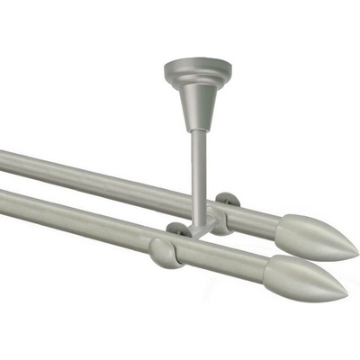 OK-GarnýžeCZ Garnýž kovová dvouřadá 16mm Špice double stříbrná mat 150 cm do stropu / na tunýlek - bez kroužků