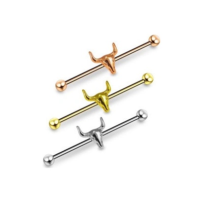 Piercingate industrial piercing hlava býka PIN00069 Růžové zlato