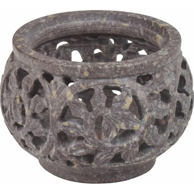 Sanu Babu Kamenný, ručně vyřezávaný svícen, průměr 8cm, výška 5cm (4B)