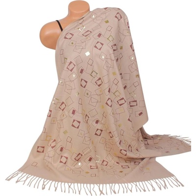 Кашмирен дамски шал в цвят лате с фигури