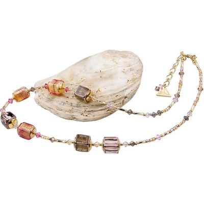 Lampglas Luxusný dámsky náhrdelník glowing desert s 24 karátovým zlatom v perlách NCU13