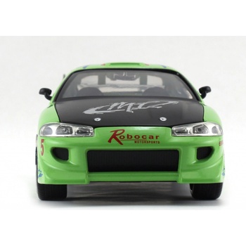 Jada Toys 253203007 Mitsubishi Eclipse 1995 Fast & Furious Brian tuningový model v mierke so spojlerom otváracími dverami kapotou a kufrom voľnobeh zelený 1:24