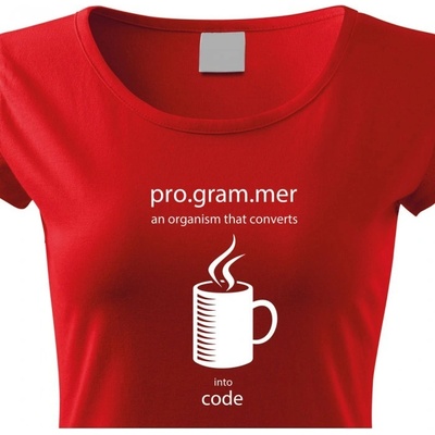 Dámské tričko pro programátorky Convert coffee in to code, Červená