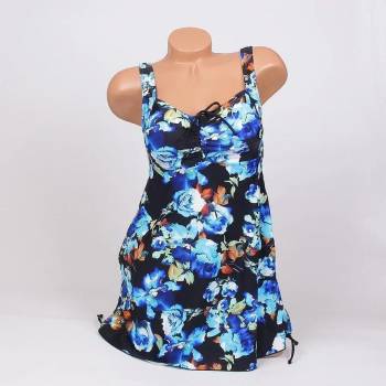 Image 1 of Бански макси танкини в черно със сини рози - чашка b/c