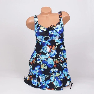 Бански макси танкини в черно със сини рози - чашка b/c