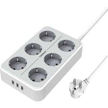 Tessan Power Strip TS-302-GR - разклонител с 6хAC изхода и вградени 3хUSB-A изхода за мобилни устройства (бял)