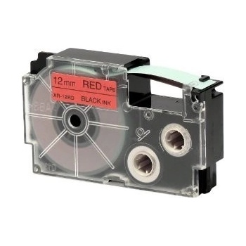 Casio XR-12RD1, 12mm x 8m, черен печат/червен фон, оригинален лента (XR-12RD1)