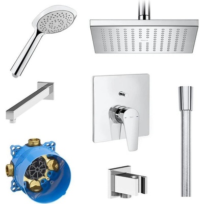 Roca Комплект за вграждане Atlas от 7 части - за душ / вана, с пита 200 x 200 mm (25020)