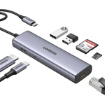 UGREEN USB хъб Ugreen CM512 7-в-1, USB-C, HDMI, 2x USB-A, SD/TF, Gigabit RJ45, USB-C PD 100W, Сив | CM512 90568 (CM512 90568)