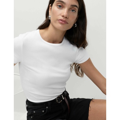 Marks & Spencer Тениска с ребра, от висококачествен памук, с тясна кройка Marks & Spencer бяла Marks & Spencer | Byal | ЖЕНИ | 46