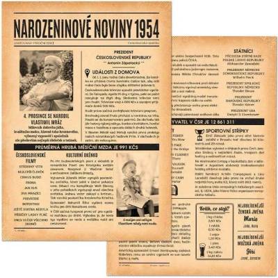 Narozeninové noviny 1954 – jednostranné až čtyřstranné
