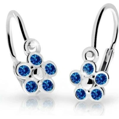 Danfil dětské náušnice kytičky C2744 z bílého zlata s kamínky Dark Blue