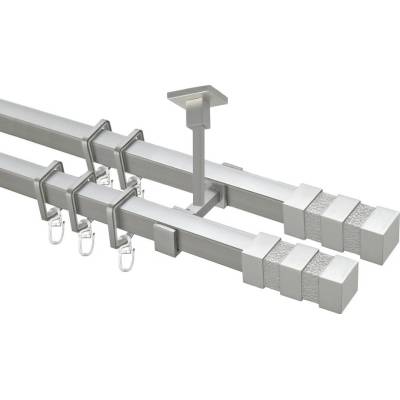 OK-GarnýžeCZ Garnýž kovová hranatá dvouřadá 20x20mm Verona double satina 280 cm do stropu / na tunýlek - bez kroužků