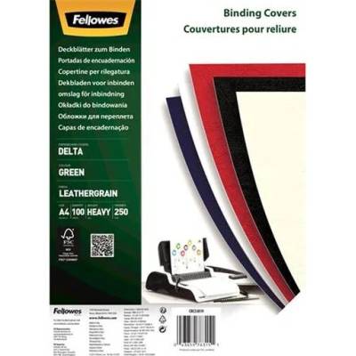 FELLOWES Zadný obal ku špirálovej väzbe, A4, 250 g, matný, FELLOWES "Delta", zelená, 100 ks