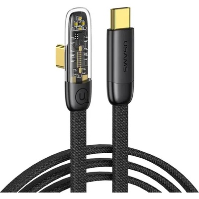 USAMS Кабел за бързо зареждане и данни USAMS Type-C To Type-C PD 100W Right-angle Transparent, 1.2 метра (SJ584USB02)