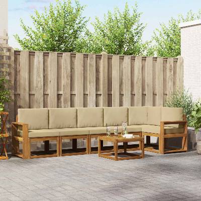 vidaXL Комплект дивани за открито 7 pcs Натурален и Бежов (3366506)