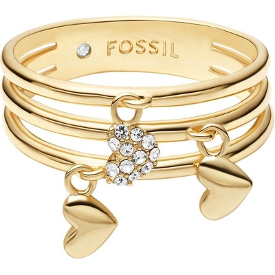 Fossil Trojitý pozlátený prsteň so srdiečkami Sutton JA7304710