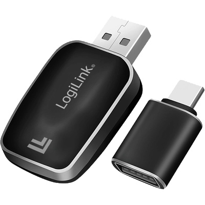 LogiLink Безжичен BT 5.0 адаптер за кола за CarPlay и Android Auto, USB-A + USB-C, черен