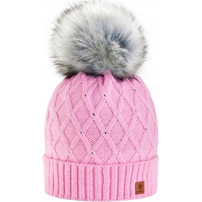Fashionweek dámská zimní čepice s bambulí flísová podšívka Jenot Crystal růžovy