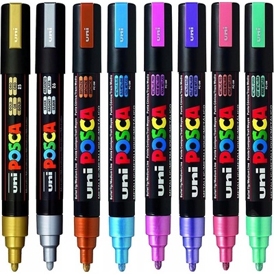 Uni Posca PC-5M 8 rôznych kovových farieb