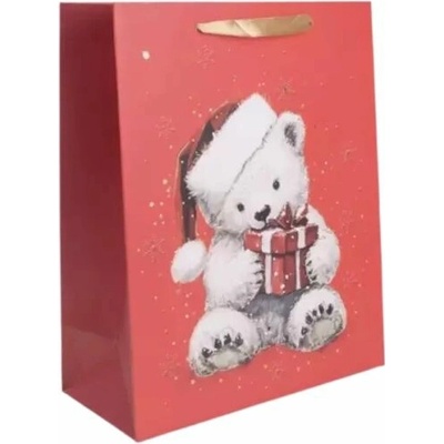 Trblietavá darčeková taška s medveďom a stuhovým uchom - 26 x 32 cm