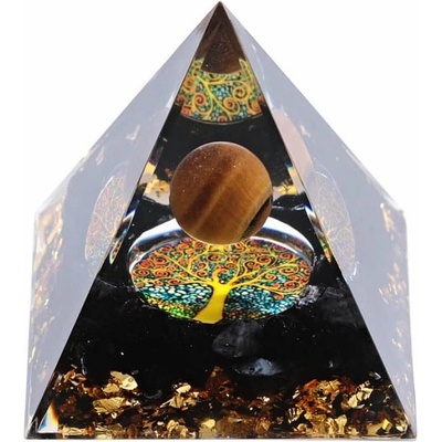 Nefertitis Orgonit pyramida s černým achátem Strom života NF45373 - 6 x 6 x 6,5 cm