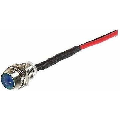 Kontrolka 12V LED Modrá do otvoru 8mm kovová s vodiči