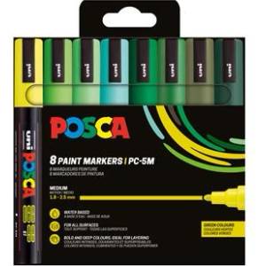 uni Декоративен маркер, 1, 8-2, 5 мм, UNI "Posca PC-5M", 8 различни зелени цвята 302422441 (302422441)