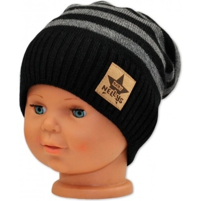 Baby Nellys jesenná/zimní prúžkovaná čiapka čierno/sivá