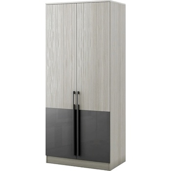 Мебели ДИМОВ Двукрилен гардероб Маями ММ2 кварц / антрацит гланц 90 см