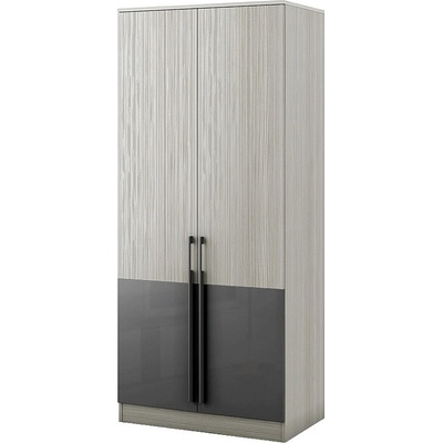 Мебели ДИМОВ Двукрилен гардероб Маями ММ2 кварц / антрацит гланц 90 см