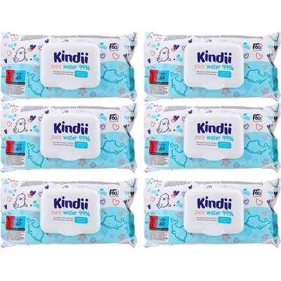 Kindii Pure Water vlhčené obrúsky 6 x 60 ks