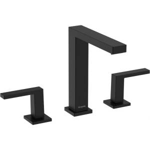 Hansgrohe Tecturis E - Смесител за умивалник с изпускателен клапан Push-Open, монтаж с 3 отвора, EcoSmart, матово черно 73030670 (73030670)