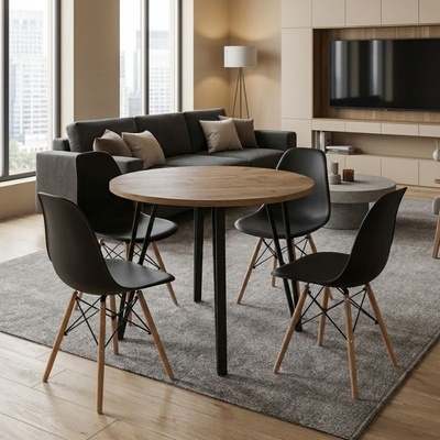 TopMebel Трапезен комплект 5 части Xana - Nova в цвят сепет дъб - черен Ø90×77, 5 см